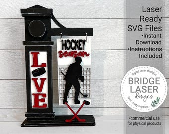 Hockey Sign Laser File, Hockey Interchangeable Post Sign Laser File, Hockey Laser SVG, Hockey Stick Puck Net Player SVG