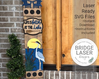 Lake Porch Leaner Sign Laser Cut File, Summer Interchangeable Porch Sign SVG, Lake Porch Leaner Laser Cut Interchangeable Sign