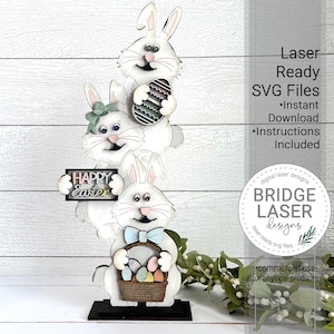 Arquivos de corte a laser da Páscoa, Arquivo a laser empilhável em pé para coelhinhos da Páscoa, Coelhinhos da Páscoa em pé, Glowforge Laser Happy Easer, Coelhinhos da Páscoa