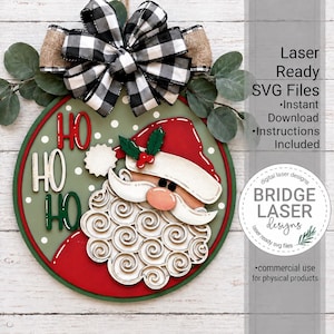 Christmas Door Hanger Laser Cut File, Christmas Door Round SVG, Laser Ready Door Hanger, Christmas Sign SVG, Santa Christmas Laser SVG