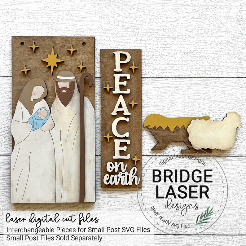 Nativity Laser Cut File, Christmas Interchangeable Post Sign SVG, Laser Interchangeable Sign SVG, Nativity Scene Laser File, Christmas Laser image 2