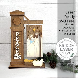 Plik do cięcia laserowego Narodzenia, wymienny znak na Boże Narodzenie SVG, wymienny znak laserowy SVG, plik do cięcia laserowego sceny Narodzenia, laserowe wycinanie bożonarodzeniowe