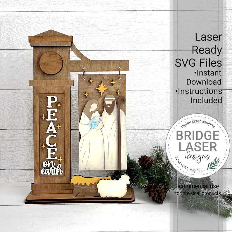 Nativity Laser Cut File, Christmas Interchangeable Post Sign SVG, Laser Interchangeable Sign SVG, Nativity Scene Laser File, Christmas Laser image 1