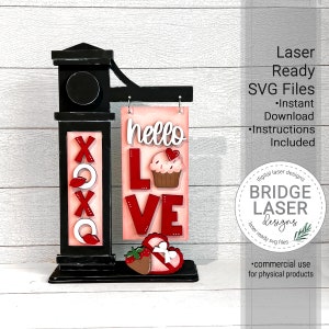File di taglio laser di San Valentino, File laser intercambiabile di San Valentino, San Valentino Post Laser SVG, File laser del segno di San Valentino SVG, Ciao amore