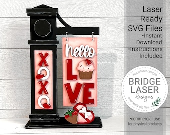 Valentine Laser Cut File, Valentine Interchangeable Laser File, Valentine Post Laser SVG, Valentine&#39;s Day Sign Laser File SVG, Hello Love