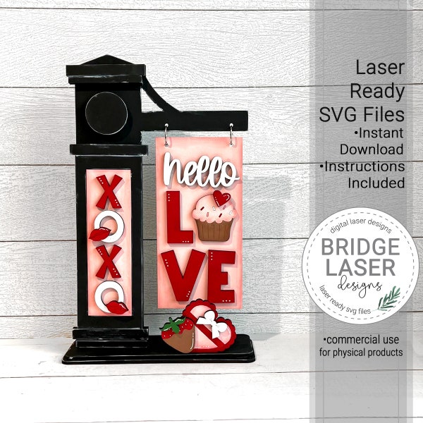 Valentine Laser Cut File, Valentine Interchangeable Post Sign SVG, Laser Interchangeable Sign SVG, Valentine's Day Sign Laser File SVG