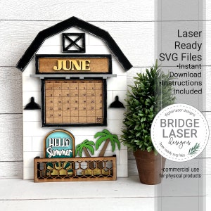 Calendar Laser Cut File, Interchangeable Laser SVG, Summer Laser Files, Holiday Laser Files, Laser Interchangeable Calendar SVG, June