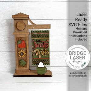 Fall Interchangeable Laser Cut File, Sweater Weather Post Interchangeable Sign, Fall Pumpkin Sign Laser File, Sweater Weather Laser SVG