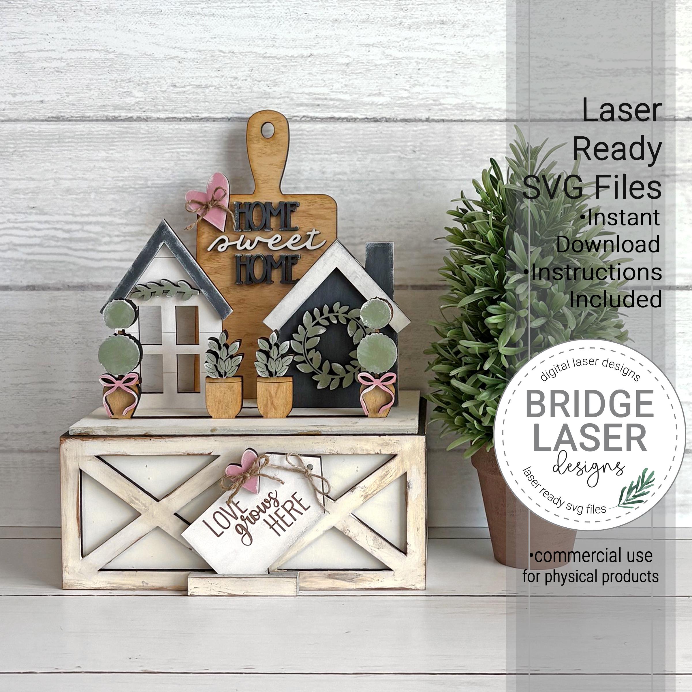 Farmhouse Shelf Sitter SVG Laser Cut File, Home Sweet Home Crate ...