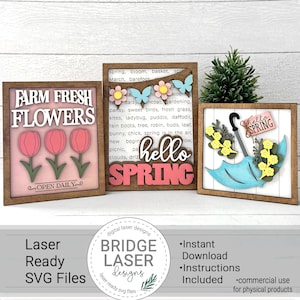 Frühling Laser Cut Dateien, Frühling 3 Schild Bundle Laser SVG, Frühling Zeichen Laser Dateien, Frühling Willkommensschild Laser SVG, Hallo Frühling Zeichen Laser SVG