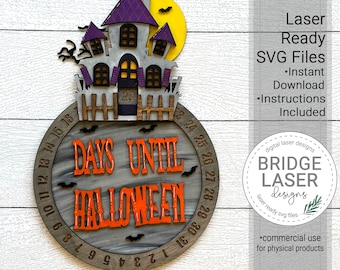 Halloween Countdown Laser Cut File, Halloween Countdown SVG, Haunted House Days Till Halloween, Halloween Laser Design Advent Calendar