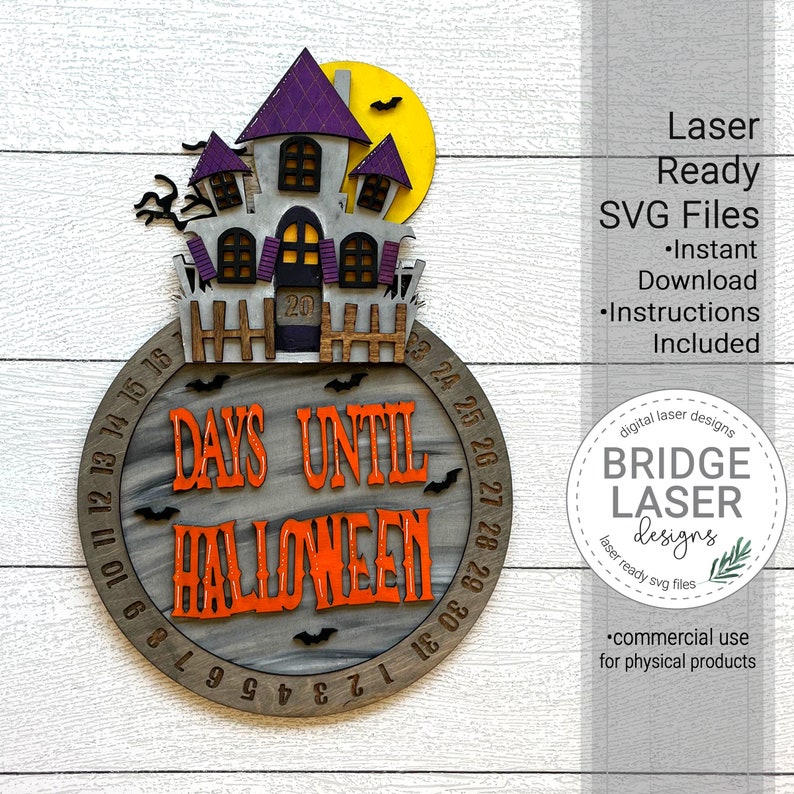 Halloween Countdown Laser Cut File, Halloween Countdown SVG, Haunted House Days Till Halloween, Halloween Laser Design Advent Calendar image 1