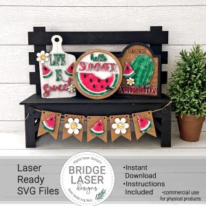Sommer Wassermelone Bank Laser geschnitten Datei, Sommer austauschbare Bank Zeichen, Sommer Wassermelone Laser SVG, Urlaub Sommer Zeichen Laser Datei SVG