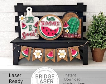 Summer Watermelon Bench Laser Cut File, Summer Interchangeable Bench Sign, Summer Watermelon Laser SVG, Holiday Summer Sign Laser File SVG