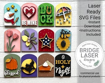 Set #1, Seasonal Arch Laser Cut File, 12 Month Interchangeable Holiday Bundle File SVG, Christmas Valentine St Patricks Easter 4th July Fall