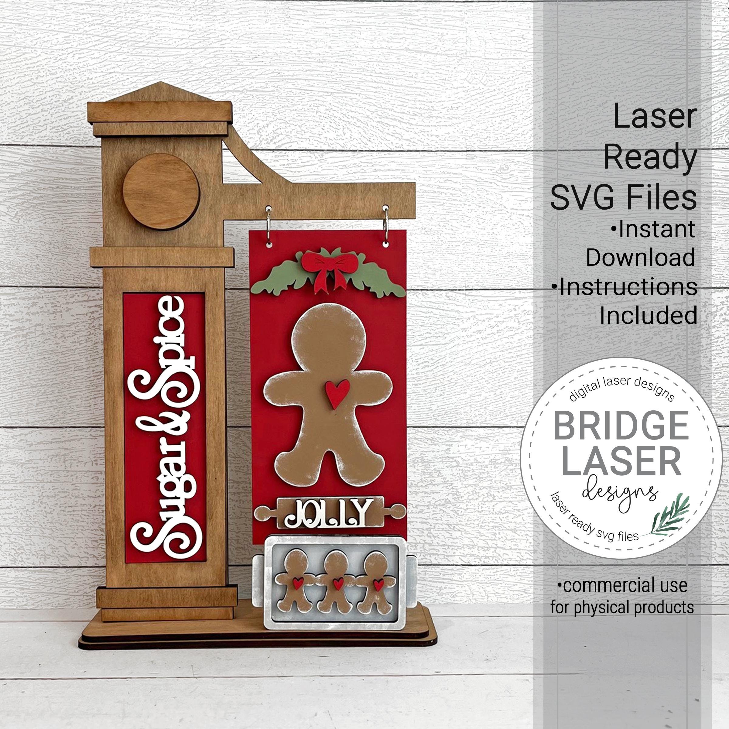 Gingerbread Laser Cut File, Christmas Post Interchangeable Sign SVG, Christmas Welcome Sign SVG, Gingerbread Sign Laser File, Sugar & Spice