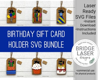 Birthday Gift Card Holder BUNDLE Laser File, Gift Card Holder SVG, Birthday Tag Laser File, Birthday Gift Card Holder SVG, Personalized Gift