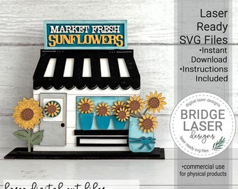 Sunflower Shop Laser Cut File, Summer Laser Design SVG, Flowers Laser Cut File, Summer Laser Cut Shelf Sitter, Flowers Laser Cut File SVG
