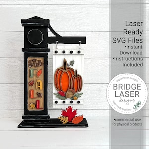 Val verwisselbaar lasergesneden bestand, val post verwisselbaar teken, herfst pompoen teken laserbestand, Hallo herfst teken bladeren pompoenen Laser SVG