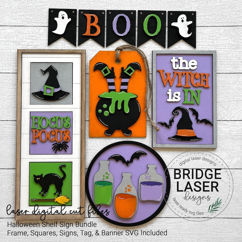 Halloween Laser Cut Files, Halloween Witch Shelf Sign Bundle SVG ...