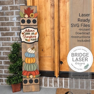 Cartello da portico autunnale con zucche, file per taglio laser, cartello da portico intercambiabile autunnale in formato SVG, cartello da portico intercambiabile con zucche impilate, taglio laser, file per taglio laser