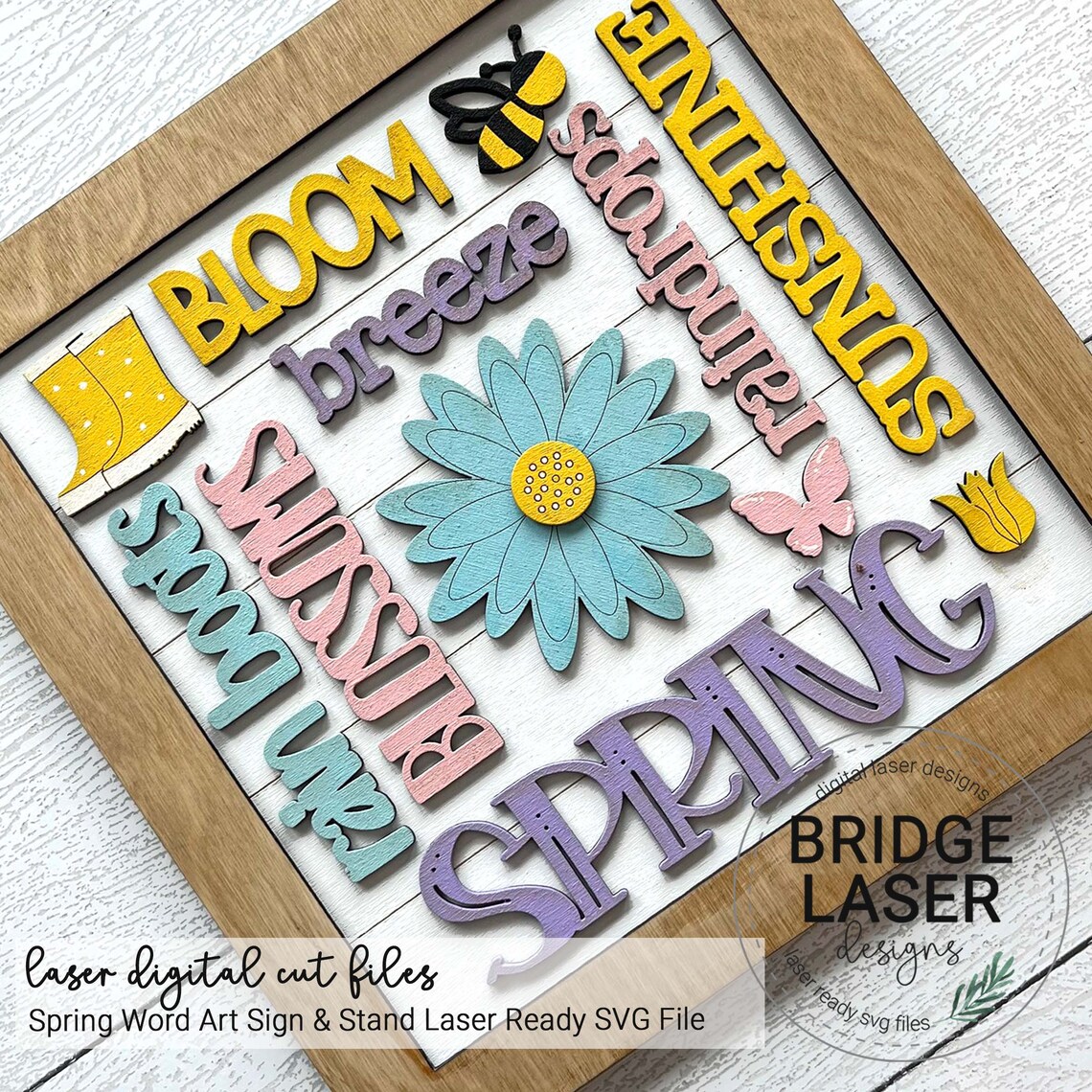 Spring Laser Files Spring Laser Cut File, Spring Word Collage, Spring Sign & Stand Laser ...