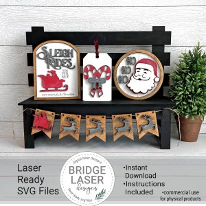 Christmas Laser Cut File, Christmas Interchangeable Bench Sign, Farmhouse Christmas Laser SVG, Holiday Interchangeable SVG, Santa Laser File