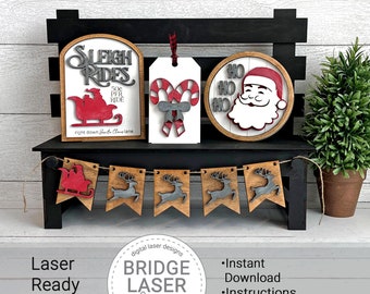 Christmas Laser Cut File, Christmas Interchangeable Bench Sign, Farmhouse Christmas Laser SVG, Holiday Interchangeable SVG, Santa Laser File