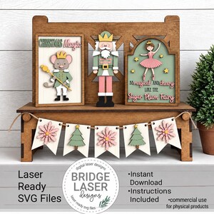 Fichier de découpe laser de Noël, panneau de banc interchangeable de Noël, fichier de découpe laser Casse-Noisette, SVG interchangeable pour les fêtes, banc Casse-Noisette
