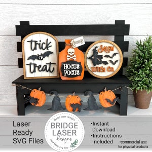 File di taglio laser di Halloween, cartello da banco intercambiabile di Halloween, SVG laser di Halloween, SVG intercambiabile per le vacanze, file laser di segni di Halloween