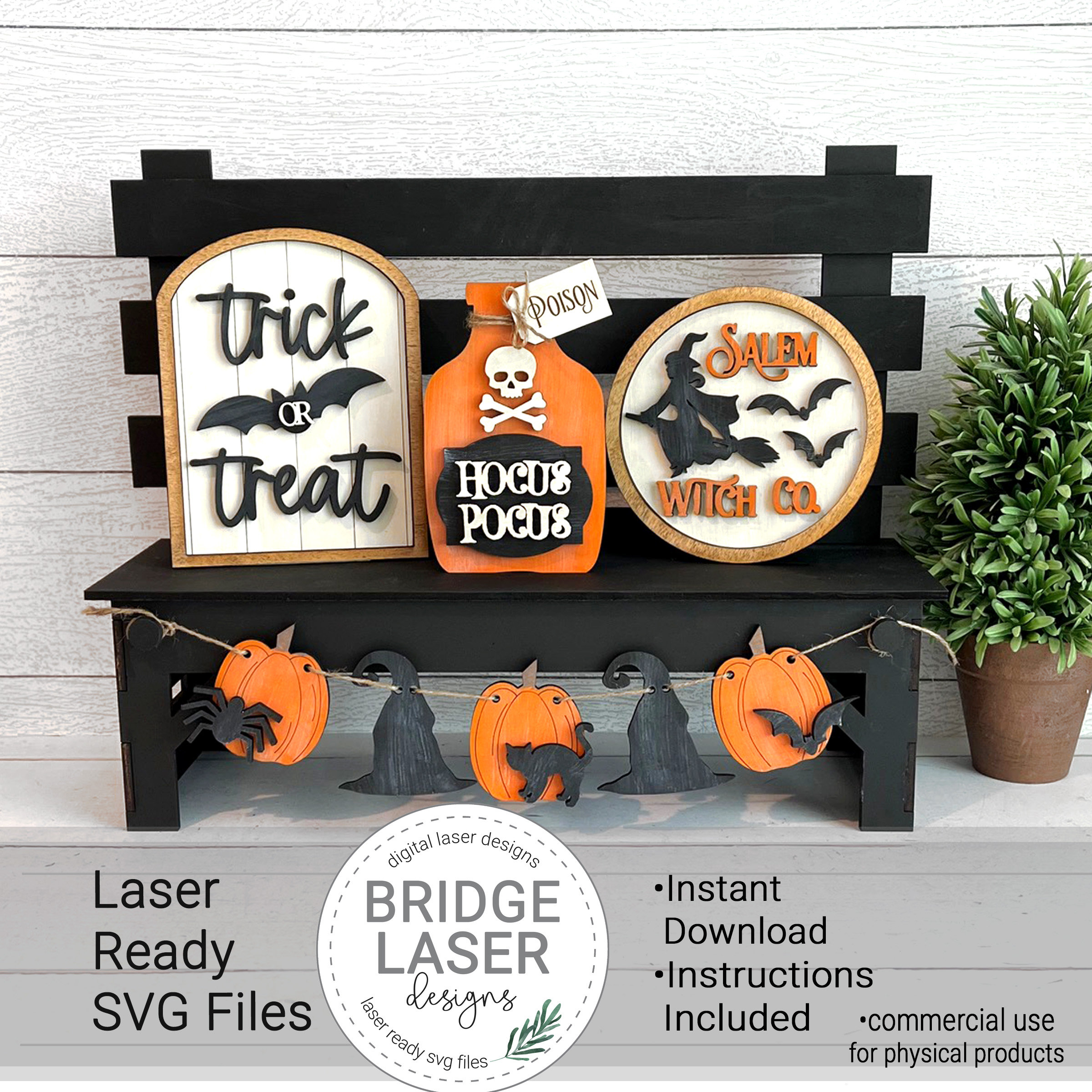 Fichier découpé au laser Halloween, panneau de banc interchangeable Halloween, Halloween laser SVG, SVG interchangeable de vacances, fichier laser de signes Halloween