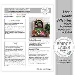 May include: A digital instruction sheet for laser cut SVG files featuring a softball-themed display with a baseball diamond, glove, and bat. The document includes sections for basic instructions, cutting, and assembly, with text detailing file usage.