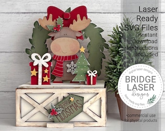 Christmas Shelf Sitter SVG Laser Cut File, Christmas Moose Crate & Trunk Interchangeable, Christmas Laser Cut Files, Digital Download