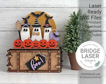 Halloween Ghosts Shelf Sitter SVG, Three Ghosts Crate & Steamer Trunk Interchangeable, Glowforge xTool, Ghost Laser Cut Files, Download