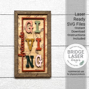 Freunde geben Laser-Schnitt-Datei, Thanksgiving-Zeichen Laser-Schnitt-Design SVG, Freunde geben Schild mit Blättern Laser-Datei, Glowforge Laser Design SVG