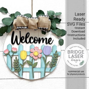 File laser Spring Door Hanger, Spring Laser Cut Design SVG, Summer Welcome Sign Laser File, Welcome Sign Laser Cut, Flowers Sign Laser SVG