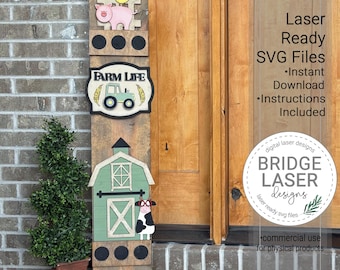 Farm Porch Leaner Sign Laser Cut File, Farmhouse Interchangeable Porch Sign SVG, Cow Pig Chicken Porch Leaner Laser File, Farm Laser File