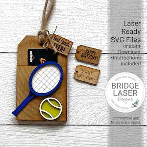 Fichier laser support carte cadeau tennis, cadeau anniversaire carte support SVG, fichier laser tag tennis, support carte cadeau coach SVG, cadeau personnalisé