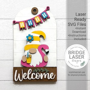 Gnome Door Hanger Laser Cut File, Summer Gnome Interchangeable Door Hanger SVG, Summer Porch Sign Laser Cut File, Summer Gnome Laser SVG