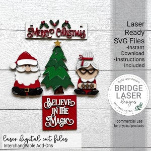 Arquivo de corte a laser de Natal do Papai Noel, caixa intercambiável de Natal/bandeja de camada de cerca, árvore de Natal do Papai Noel, adição de laser SVG