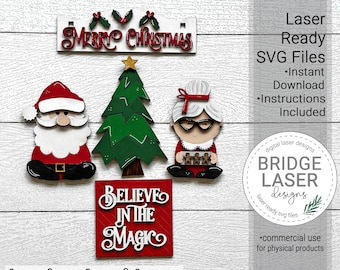 Santa Mrs Claus Christmas Laser Cut File, Christmas Interchangeable Crate/Fence Tier Tray, Santa Mrs Claus Christmas Tree Add On Laser SVG