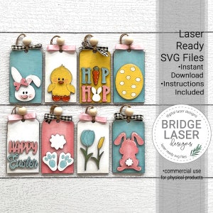 Fichier laser avec étiquettes de Pâques, Pâques découpé au laser fichier SVG, ornement de Pâques au laser, fichier laser pour étiquettes de panier de Pâques, fichier de Pâques découpé au laser, étiquettes de lapin