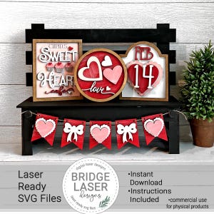 Fichier découpé au laser de la Saint-Valentin, signe de banc interchangeable de la Saint-Valentin, ferme la Saint-Valentin au laser SVG, fichiers laser de banc de la Saint-Valentin