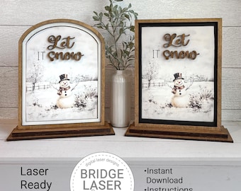 Snowman Laser Cut Files and Printable PNG, Interchangeable Printable PNG Arch & Rectangle Insert, Winter Sign Laser Cut File, Let It Snow