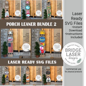 Porch Leaner BUNDLE 2 File tagliati al laser, File laser intercambiabili per insegne di portici SVG, Pacchetto laser intercambiabile per le festività Porch Leaner