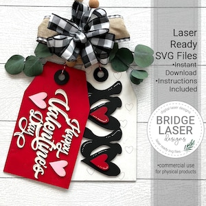 Valentine deurhanger tags laserbestand, Happy Valentines Day ontwerp SVG, Valentine XOXO tag laserbestand, Valentine teken lasergesneden SVG