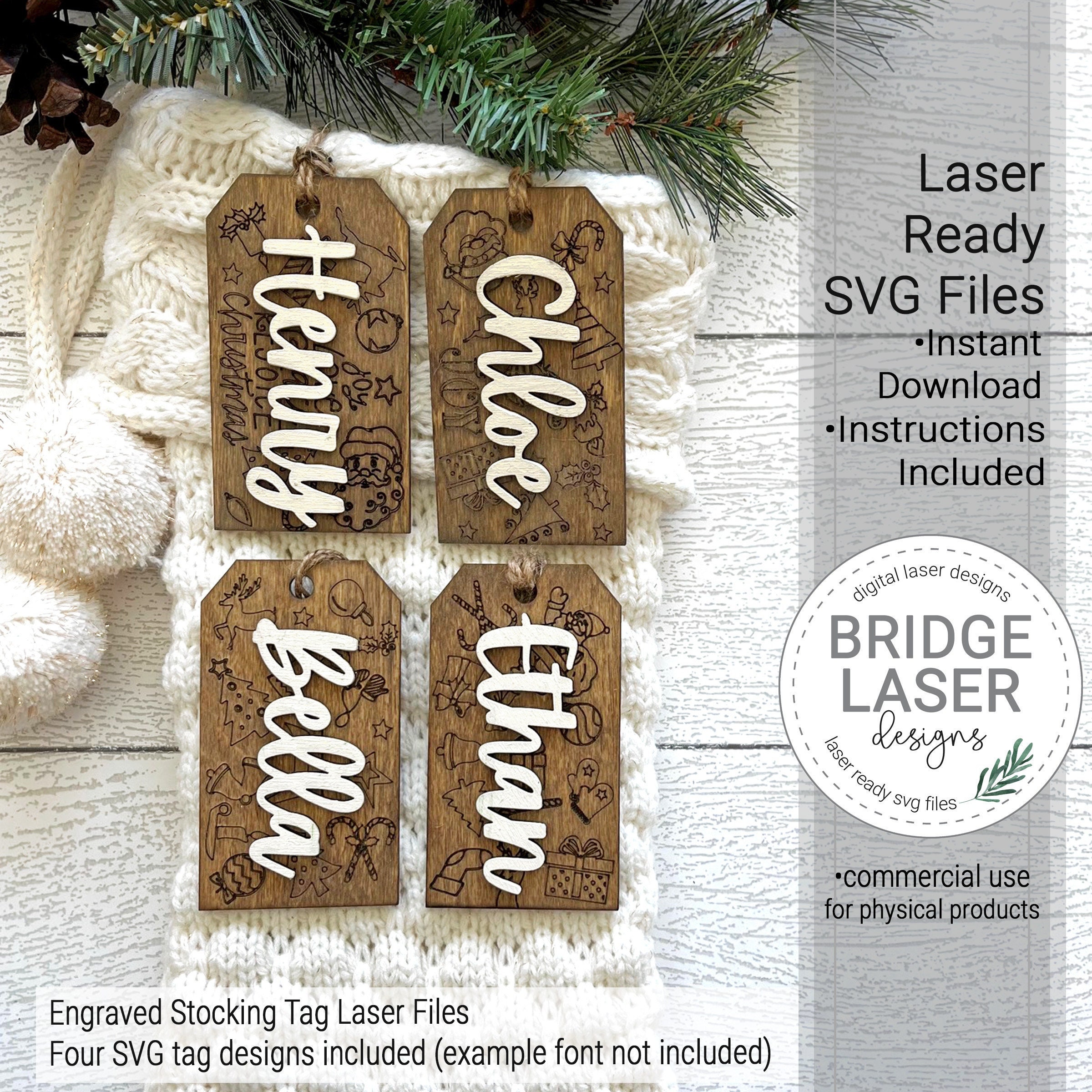 Christmas Gift Tag Bundle, File for Glowforge, Laser Cutting SVG, Stocking  Tag File, INSTANT DOWNLOAD 