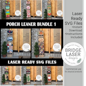 Porch Leaner BUNDLE 1 File tagliati al laser, File laser intercambiabili per insegne di portici SVG, Pacchetto laser intercambiabile per le festività Porch Leaner