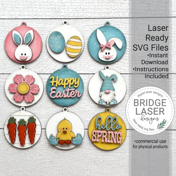 Easter Ornament Bundle Laser Cut File, Easter Ornament Laser SVG, Easter Tag Laser File, Easter Laser Design, Easter Basket Tag Laser File