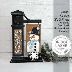 Let it Snow teken lasergesneden bestand, sneeuwpop verwisselbaar teken SVG, laser klaar verwisselbaar postbord, winter sneeuwvlok teken SVG